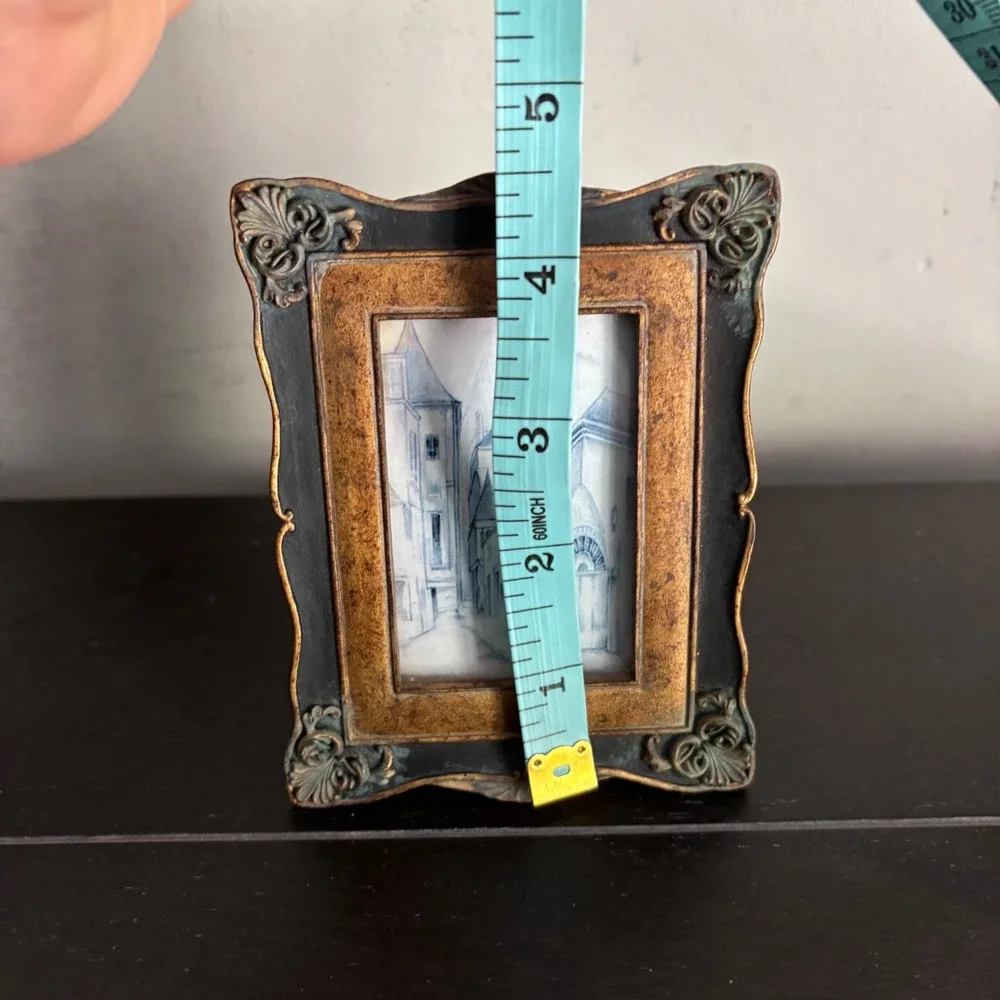 Vintage Style Ornate Gold Black Miniature Picture Frame French Street Scene 4x3